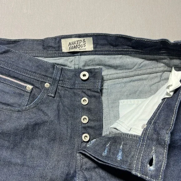 Naked & Famous Weird Guy Jeans Mens 32 Selvedge Denim Button Fly Indigo 32x33 - Picture 9 of 16